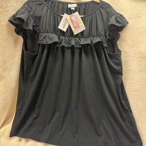LuLaRoe Black Ruffled Blouse